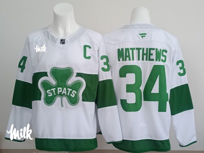 Men 2025 Toronto Maple Leafs 34 Matthews White Green Fanatics Home Premium NHL Jersey style 3